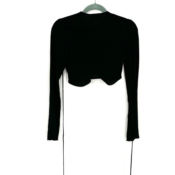 NWT Weekday Cassie Wrap Blouse Bell Sleeve Crop Top Black Size XS - Picture 5 of 8